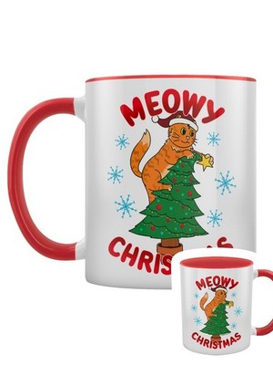 Meowy Weihnachten rot innen zweifarbig Becher