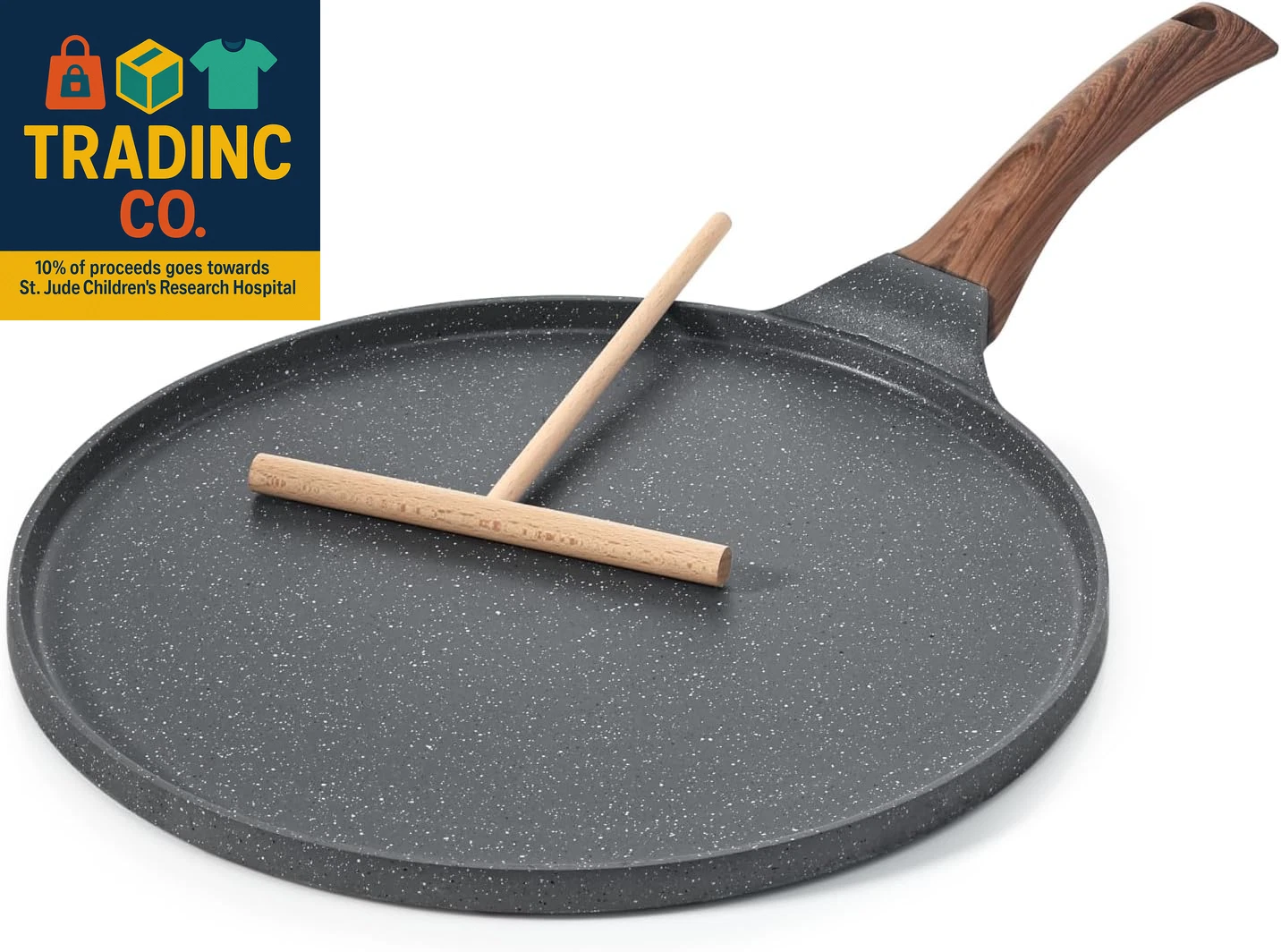 Nonstick Crepe Pan, Swiss Granite Coating Dosa Pan Pancake Flat Skillet Tawa Gri