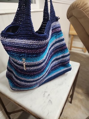 Women's THE SAK Multicolor Shoulder Straps Boho Crochet Bag Tote. Blue/Turq/Gray
