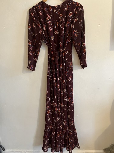 Madewell Long Burgundy Floral Wrap Dress
