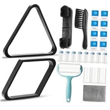 ShinyRelief 22 Pcs Pool Table Brush Set Wooden Billiard Rack 8 or 9 Ball Black