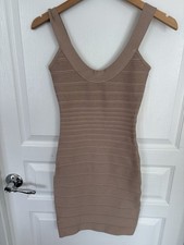 Herve Leger Mini Dress XXS Tan  Solid Scoop N...