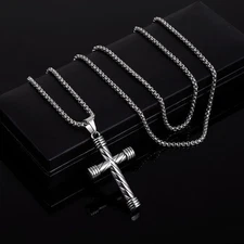 Fashion Vintage Hip Hop Punk Titanium Stainless Steel Amulet Cross Necklace 