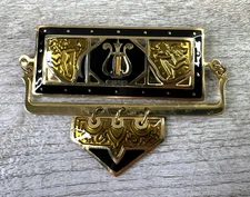 Vintage Berebi Brooch Gold Tone Trumpeting Angels & Harpsichord w/Enamel