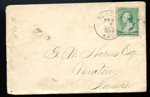 1889 Envelope to G. N. Harms. Esq. in Newton Kansas from Topeka, Kansas