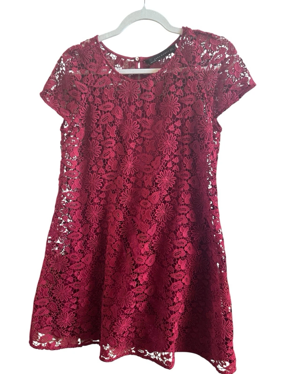 zara red lace dress Zara red guipure lace dress
