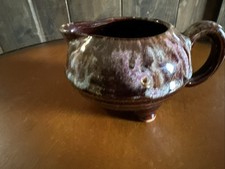 Vintage Brown Art Pottery Pour Spout Creamer/small Pitcher 6x4.25” Stamped EM