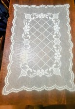 French Vintage Handmade Crochet Lace Tablecloth Ivory Shaby Chic Country Cottage