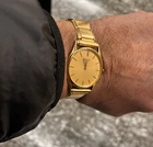 Seiko Watch Men 30mm Champagne Dial Gold Tone Round Thin 8620-0019 New Battery