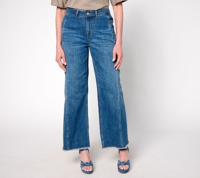 LOGO by Lori Goldstein Regular Full Length Wide Leg Jeans Medium Wash 14 New