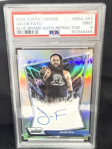 2026 Topps Chrome WWE JACOB FATU Blue Brand Auto Refractor PSA 9 Card #BBA-JAC