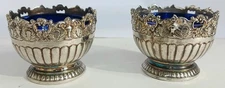 Raimond Silverplate Cobalt Blue Glass Salt Caviar Spice Cellars 1960s Set of Two