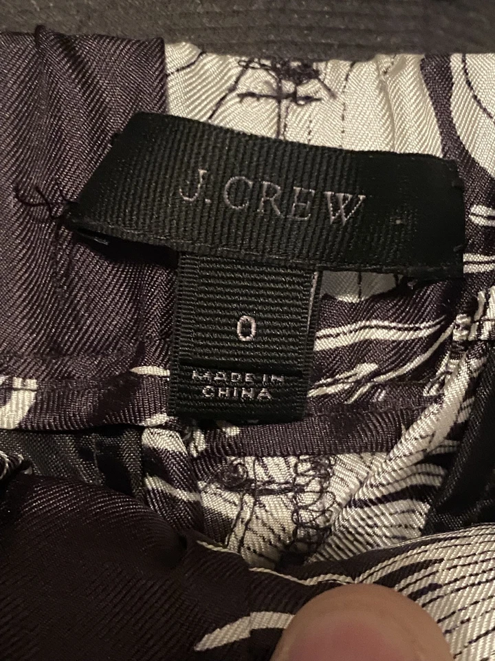 Pantalón J Crew Mujer Talla 0 Negro Blanco Dorado Floral Seda Pierna Recta Resort Playa Foto 2 de 4