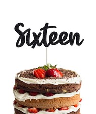 Sixteen Birthday Cake Topper - Double Sided Black Glitter, 16th birthday cake...