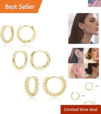 Hypoallergenic 14K Gold Plated Huggie Hoop Earrings Set   Lightweight Comfort