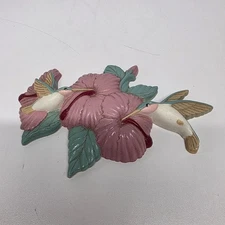 Burwood Products 4” X 6 1/4" Humming Bird W/Pink Flowers Wall Hanging