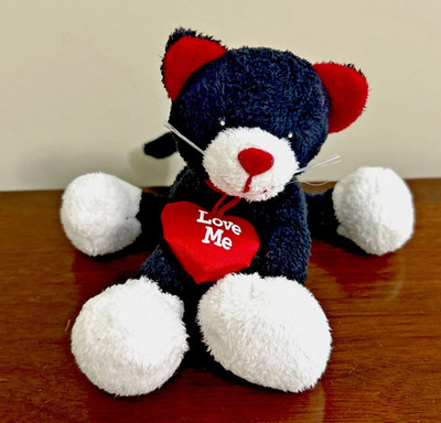Gund Biscuit Cat Tuxedo Black White Love Me Heart Valentine Plush Red Ears 14070