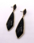 Vintage Trifari Golden Toned Dangle Black Stone Earrings Estate Jewelry