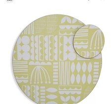 NEW SET 4 ROUND HABITAT PLACEMATS COASTERS BLOCK FLORAL LIME GREEN DINING.  