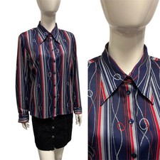 Vintage 70's Stampa Camicia San Michael 12 14 a Punta Collo Blu Rosso Mod Maglia