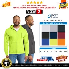 3 Pack Of Port  Company PC90ZH Men's Essential Fleece Zip Hooded Sweatshirt