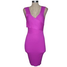 Body Con Olive & Oak Dress Size Medium Hot Pink Ribbed Knit Faux Wrap Sleeveless