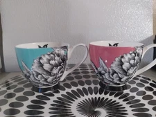 2 Portobello By Inspire ENGLAND Bone China Floral & Butterfly Design Coffee Mugs