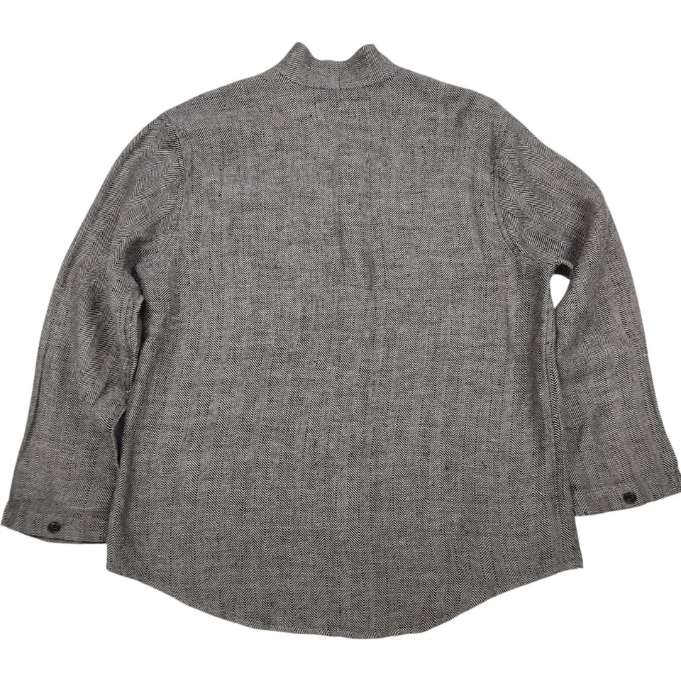 Camisa túnica con botones de lino FLAX negra blanca espiga cuello mandarín talla M Foto 3 de 4