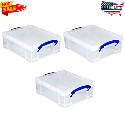 Really Useful Box 8.1L Plastic Storage Container with Clip Lock Handle (3 Pack)
