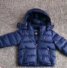Polo Ralph Lauren Boys Blue Ripstop Down Hooded Puffer Jacket Full Zip Kids Sz 3