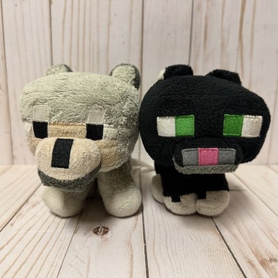 Minecraft Plush Lot Wolf Dog and Black Tuxedo Cat Sitting 6 Inch