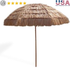 Hawaiian Style Straw Umbrella Portable Patio Beach Sunshade W/ Carry Bag New