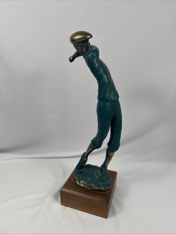 Signed Tom Bennett Bronze Golfer Sculpture 1994 Missing Club Wood Base Art