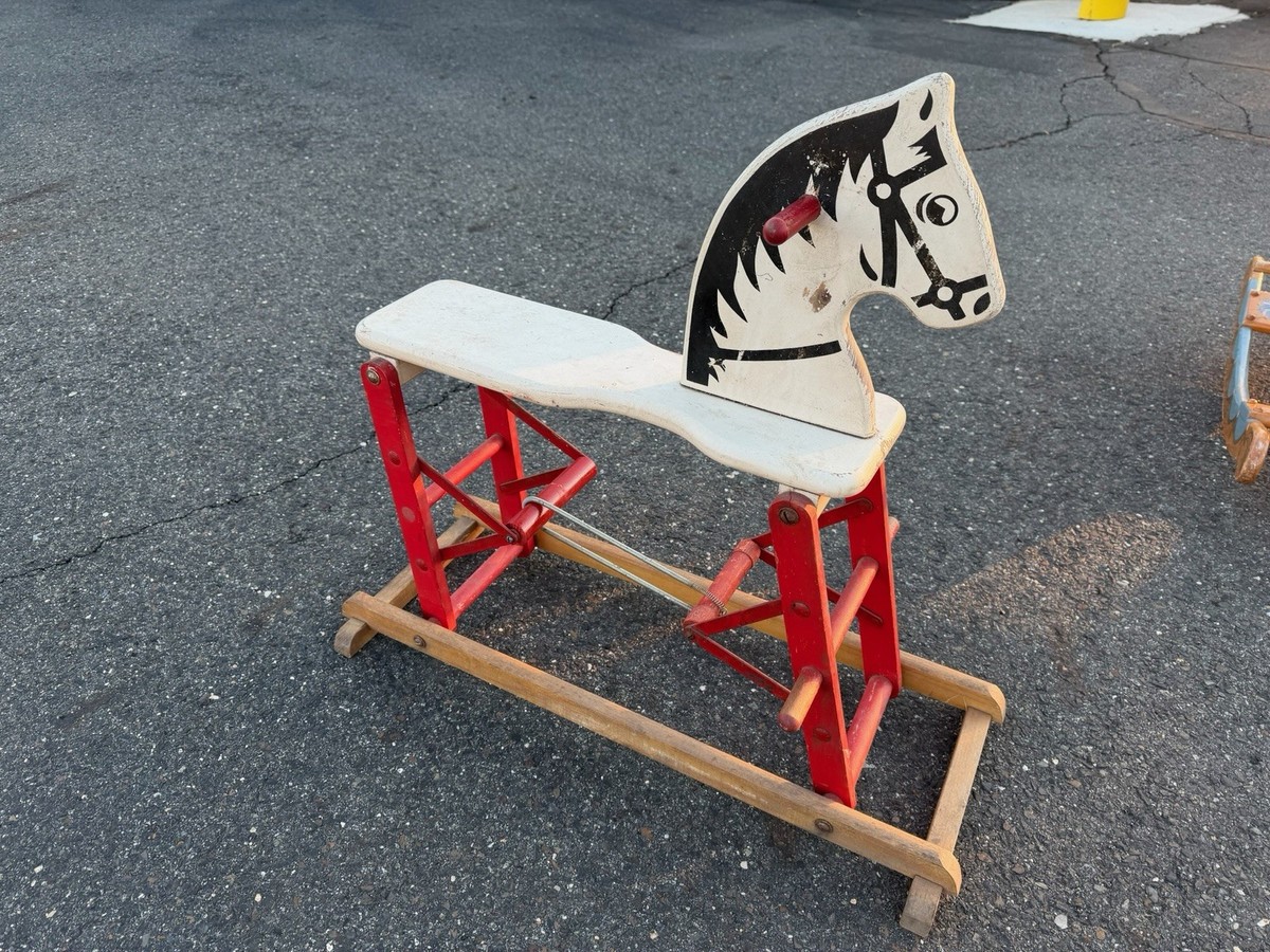Vintage 1950s Safe-T-Colt Mid-Century Wooden Rocking Horse