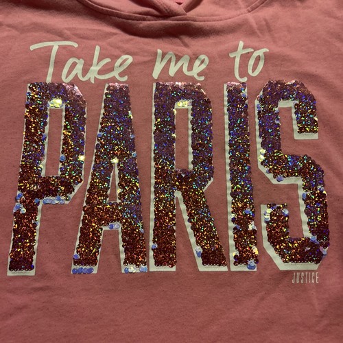 Justice Girls Active Hoodie. Flip Seq.Letters Paris. Good Cond.! Size 18/20 plus - Picture 9 of 9