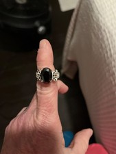 Beautiful Sterling Silver 925 Faceted Black Oval Onyx Black CZ Accent Ring 6 1/2