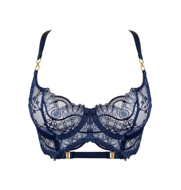 Soutien-gorge Longline Bordelle Mari Bleu Marine, Taille S (30D/32C/34B), Détails Or