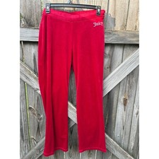 Juicy Couture Womens Red Velour Rhinestone Logo Track Pants Y2K Medium