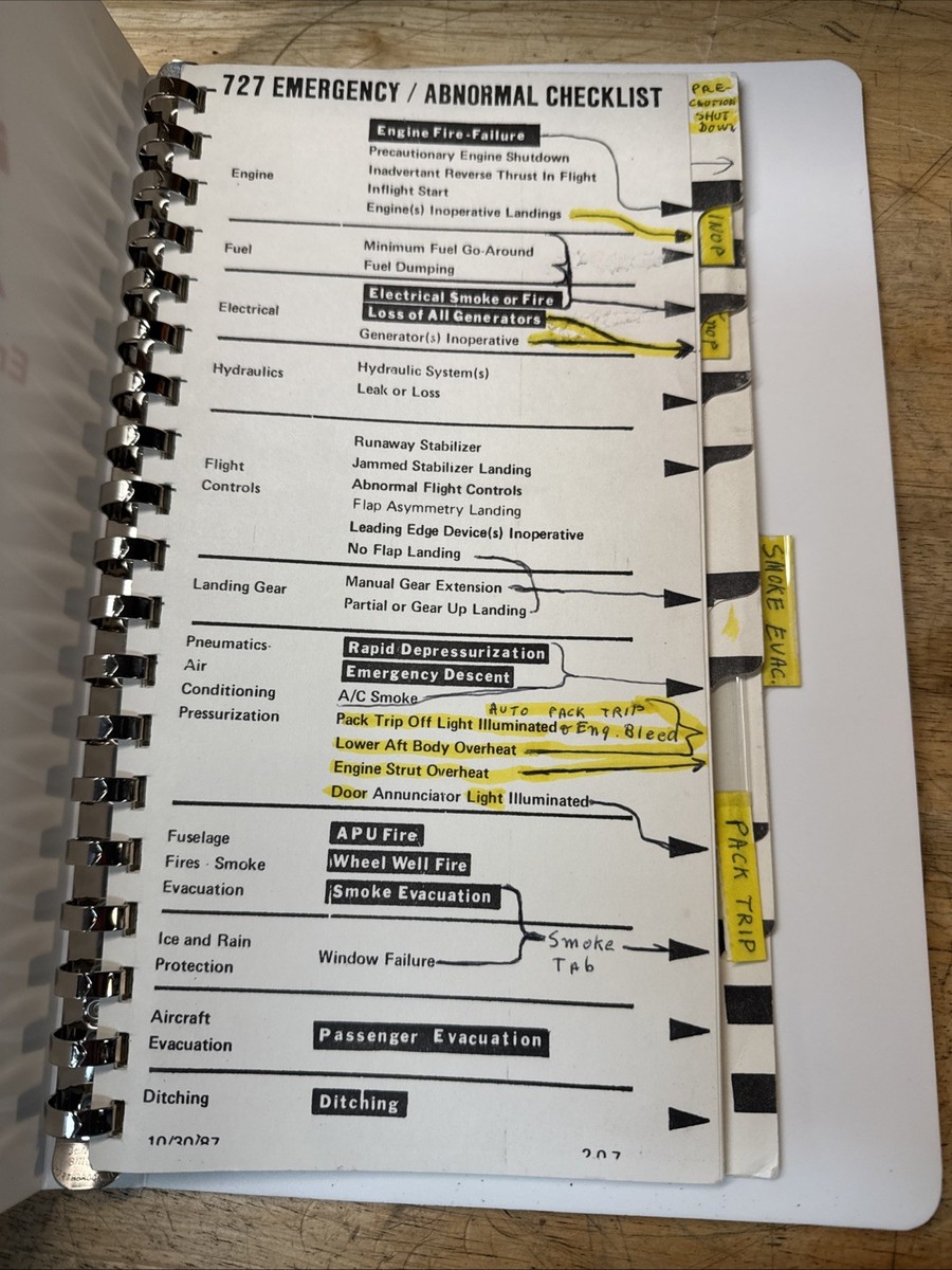 Braniff 727 emergency / abnormal checklist 10/30/87 | eBay