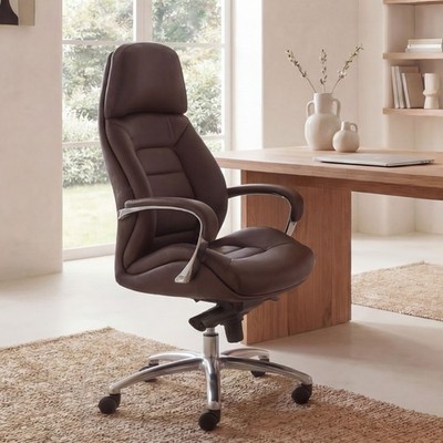 FineBuy Bürostuhl Braun Chefsessel Echtleder Ergonomisch XXL Drehstuhl 120 kg