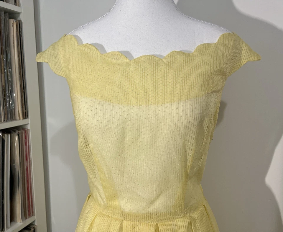 VTG 50’s Handmade Sheer Pale Yellow Mesh Polka Dot Dayglo Midi Tea Swing Dress 4 - Image 3 of 4