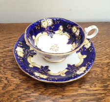 Regency Samuel Alcock Cup and Saucer c1840 Cobalt & Yellow Flowers.