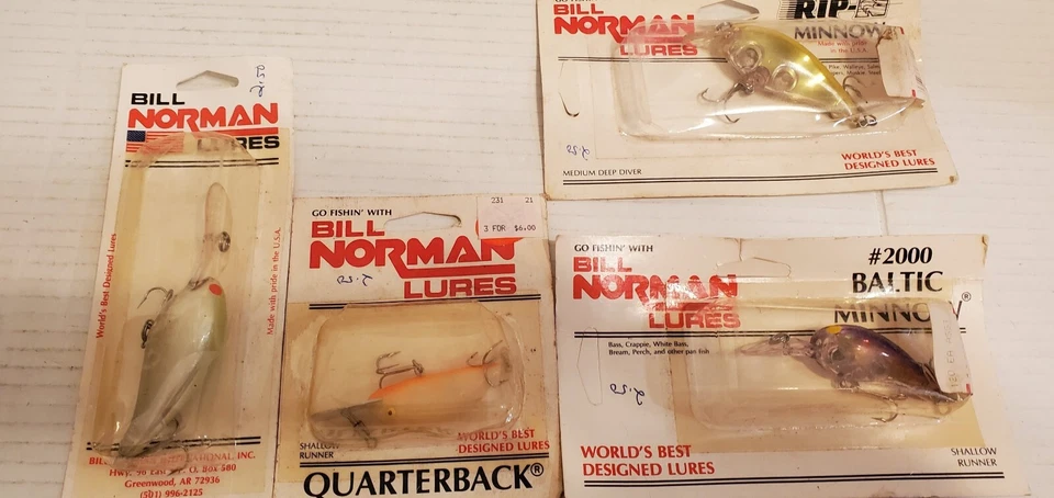 (4) Señuelos de pesca Bill Norman vintage nuevos en paquetes sellados - sin usar Foto 3 de 3