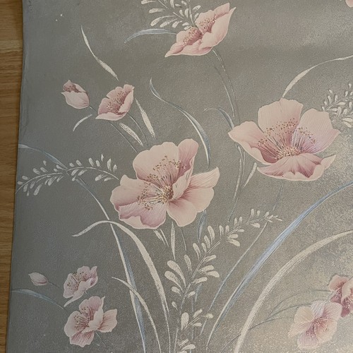 5 x Vintage Wallpaper Silver With Pink Floral Design - Salubra Pre-pasted Vinyl - Picture 8 of 19
