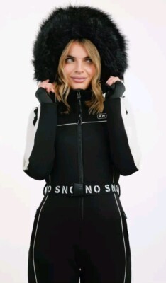 Topshop Kunstfell Kapuze schwarz weiß ausgestellt Schnee Skianzug 16 neu mit Etikett