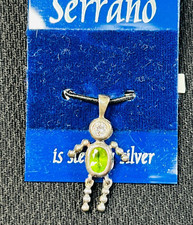 Charm Pendant Sterling Silver Baby Boy Aug. Peridot Birthstone CZ, NOS
