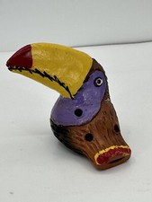 Mexican Folk Art Pottery Clay Toucan Multi color Whistle /Ocarina FLAW