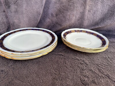 Shelley Lot (GUTER ZUSTAND) Kobaltblau Bone China 4 Teller & 3 Untertassen 11347