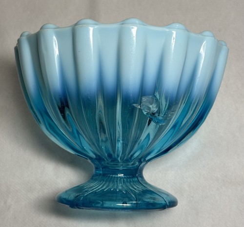 Davidson Blue Pearline Vaseline Glass Dishes And Sowerby Blue Milk Glass Basket - Picture 10 of 24