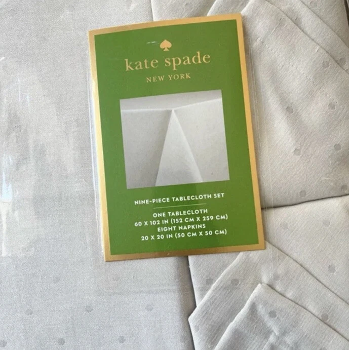 NEW Kate Spade Larabee Dot 9 Piece Tablecloth and Cloth Napkin Set Gray - Image 3 of 4